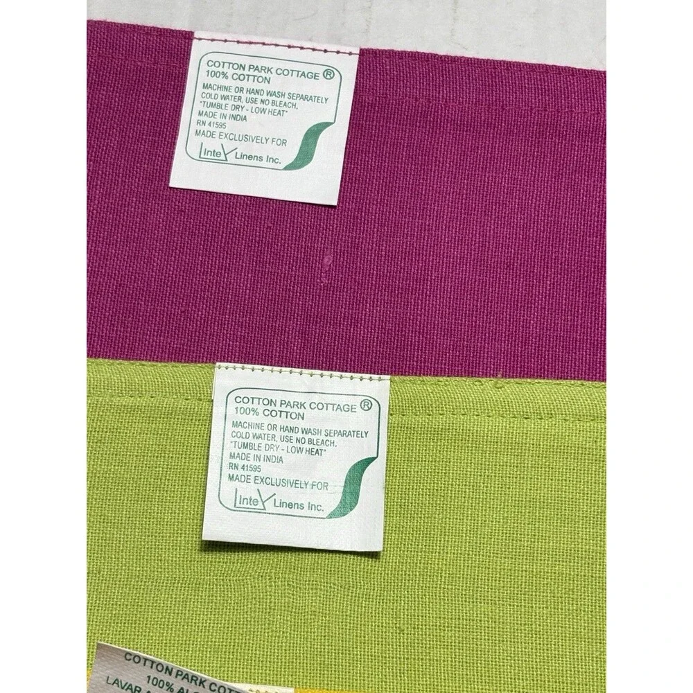 Cotton Park Cottage Placemats Set 4 100% Cotton Pink Yellow Green 13x18